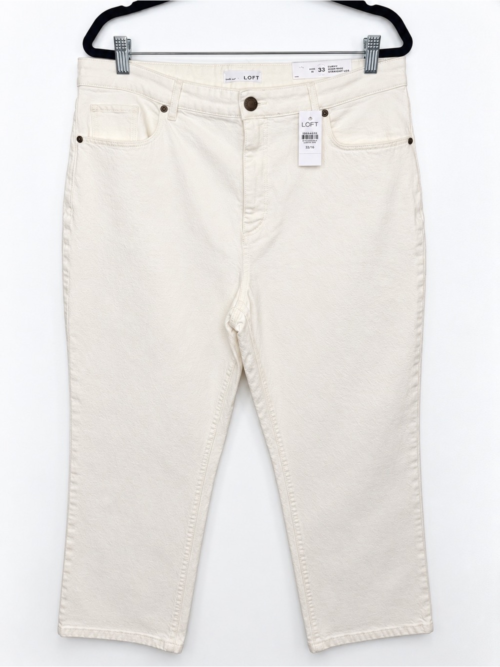 LOFT Curvy High Waist Straight Crop Jeans in a beautiful ivory/cream color.